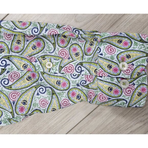 Alan Flusser Size Medium Men's Cotton Paisley Colorful Button Down Dress Shirt - Picture 6 of 10